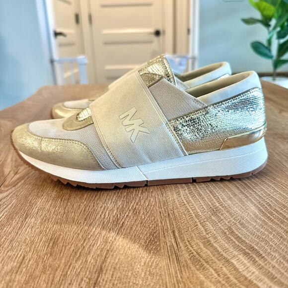 Michael Kors | MK Logo Gold Cream Elastic Mesh Trainer | Women’s Size 7.5 - Picture 7 of 11